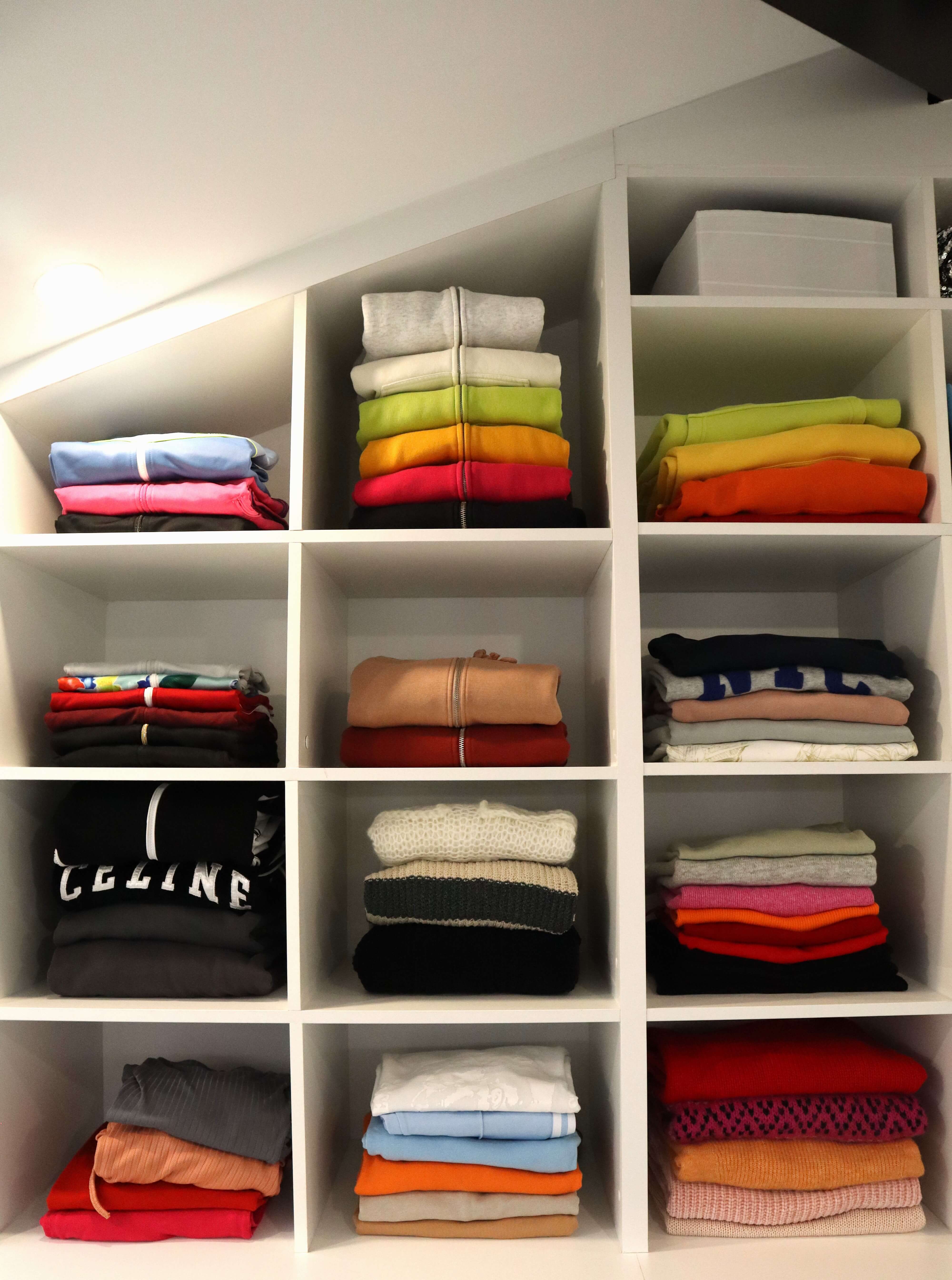 Folded clothes organized by category